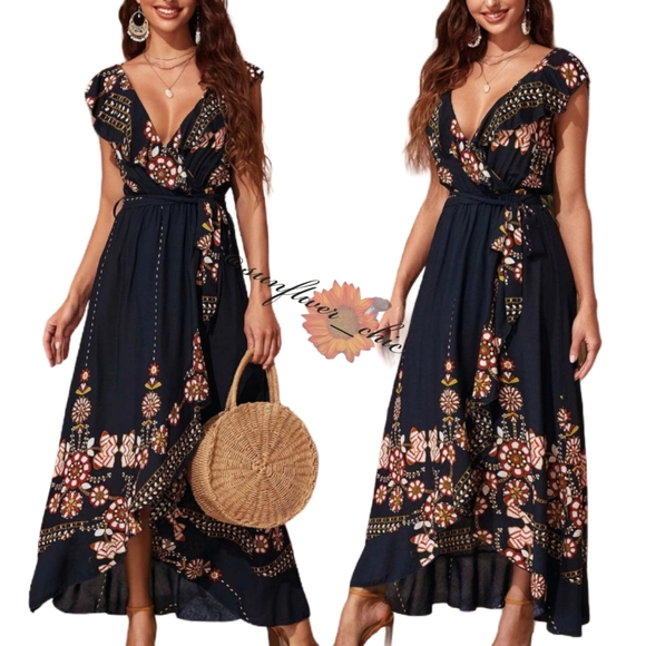 M LEFT!! [NEW] Ruffle Wrap Boho Dress - Picture 5 of 16